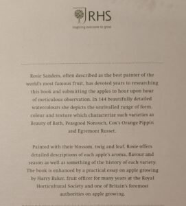 Reverse cover information of Rosie Sanders' "The Apple Book"